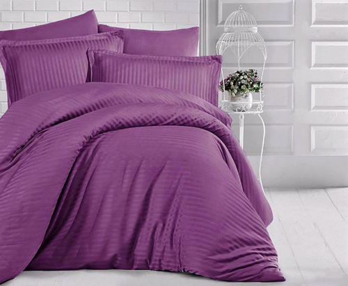 Простыня Страйп-сатин на резинке Фиолетовая