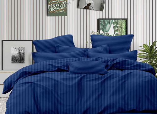 Простыня Страйп-сатин на резинке Синяя