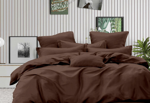 Простыня Страйп-Сатин Коричневая 140гр 100% хлопок
